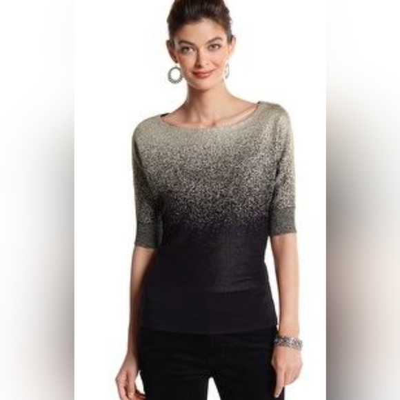 Notations Tops - Notations Black and Silver Knit Blouse